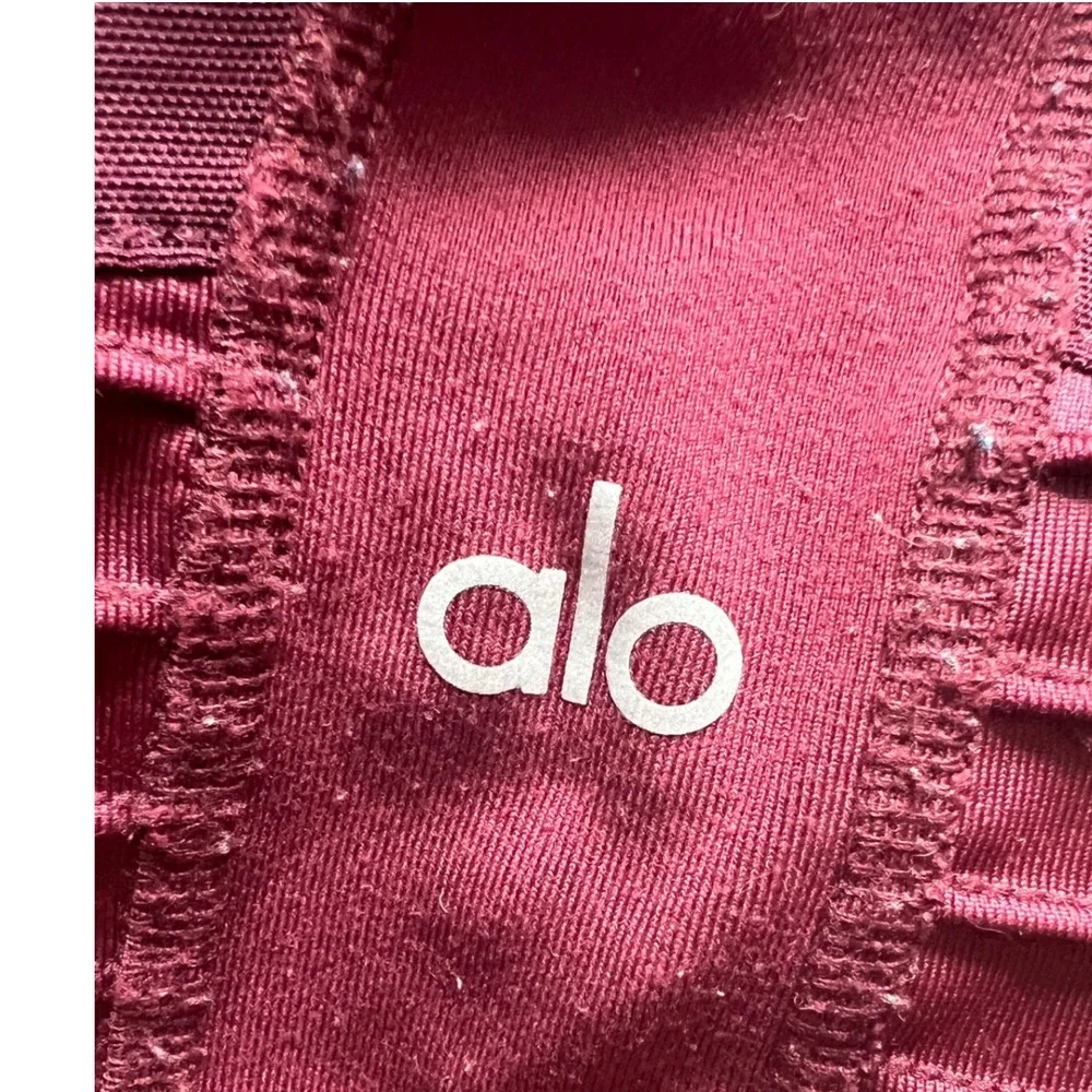 Alo Yoga Moto Leggings Burgundy High Waist Ribbed‎ Athletic Activewear Womens